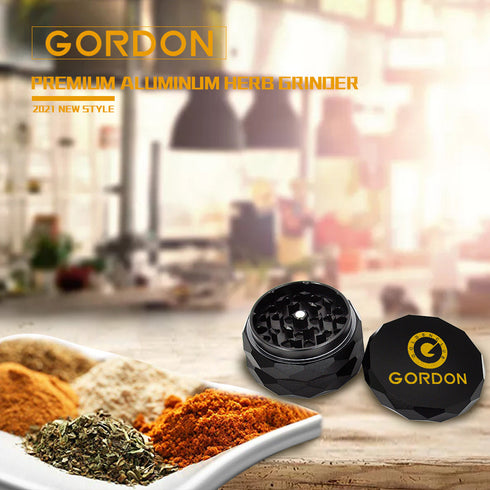 Gordon Diamond Surface Aluminum Alloy Herb Grinder, Black 50 mm Smoker Grinder, 4 Lay Easy Clean Herb Grinders